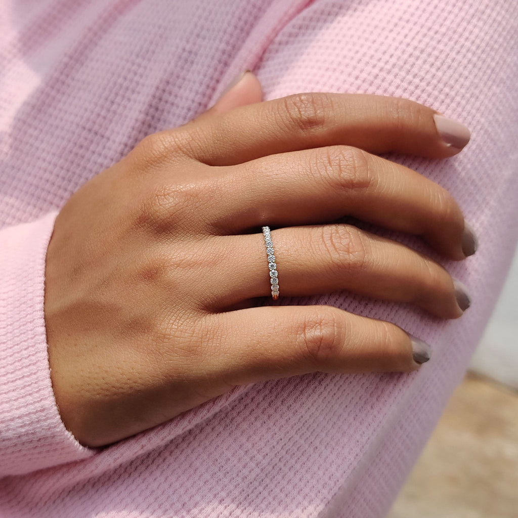 Round Cut Half Eternity Band With French Pave Style