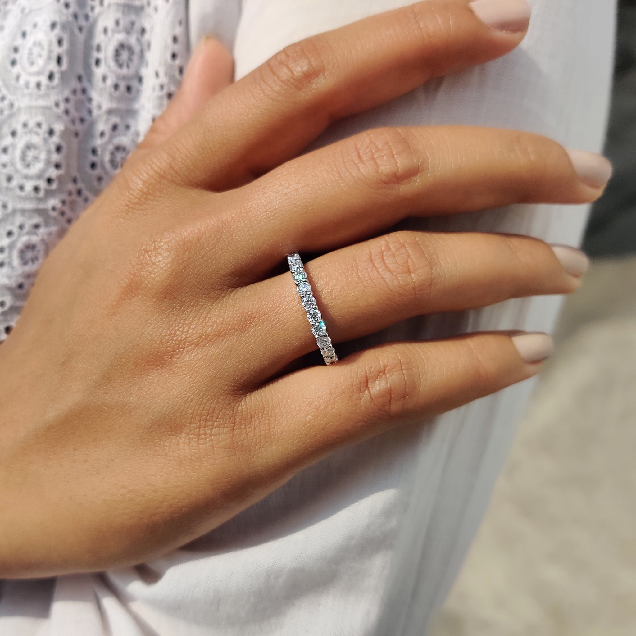 Round Moissanite Eternity Band In Secure Prong