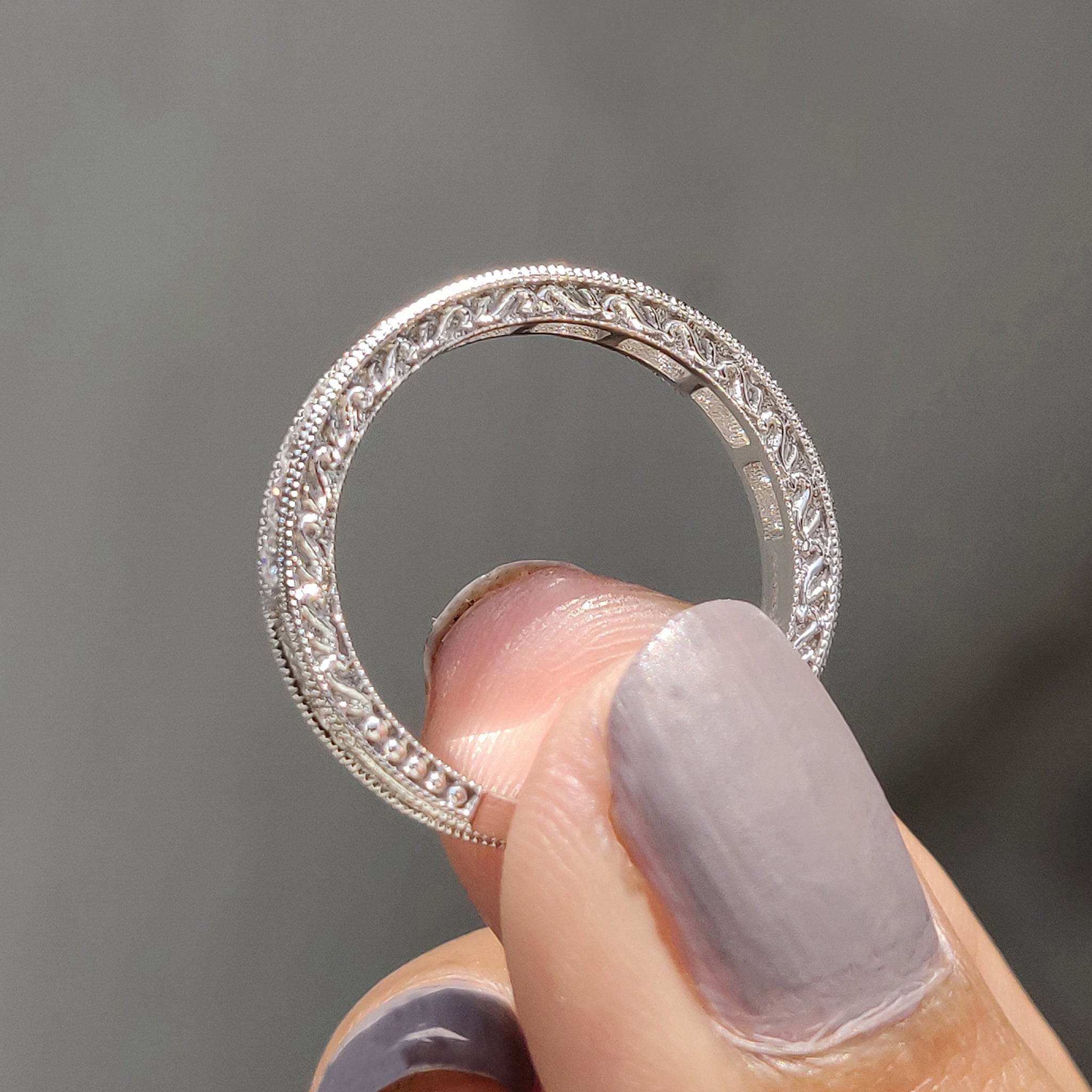 Art Deco Wedding Ring With Round Cut Milgrain Setting