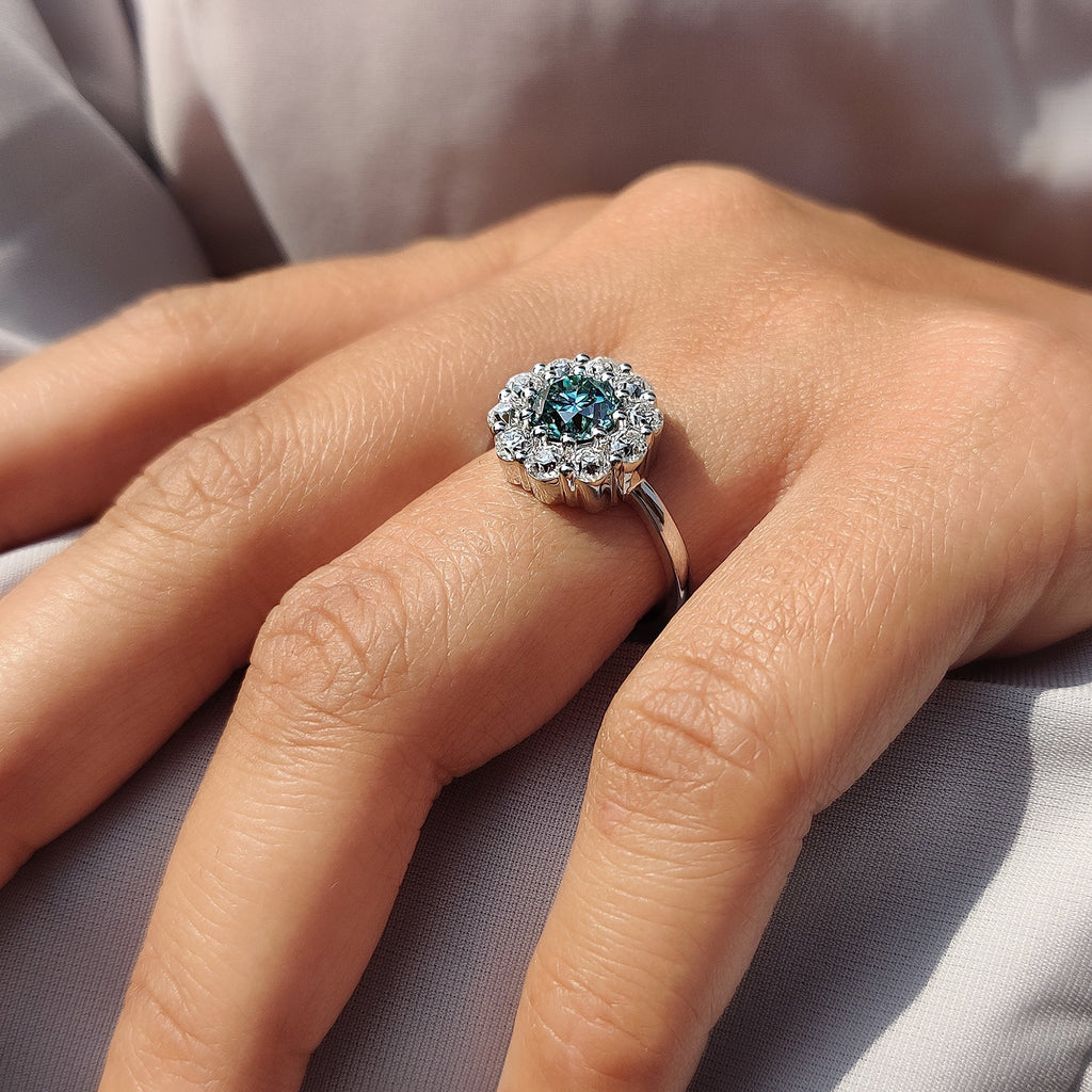 Cluster Engagement Ring With Round OEC Cut Moissanite