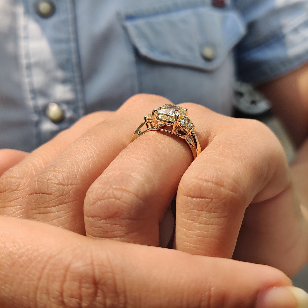 Light Yellow Cushion Cut Moissanite Engagement Ring
