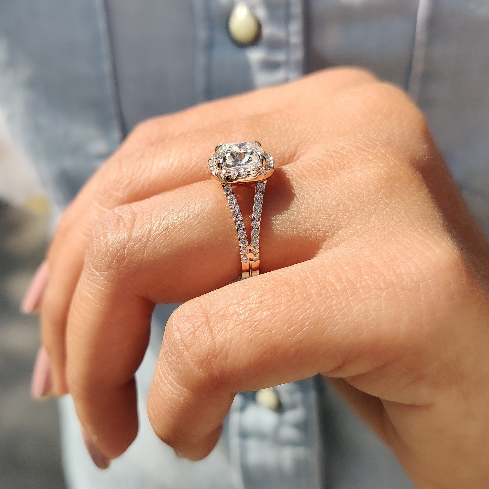 Cushion Cut Diamond Ring In Halo Setting