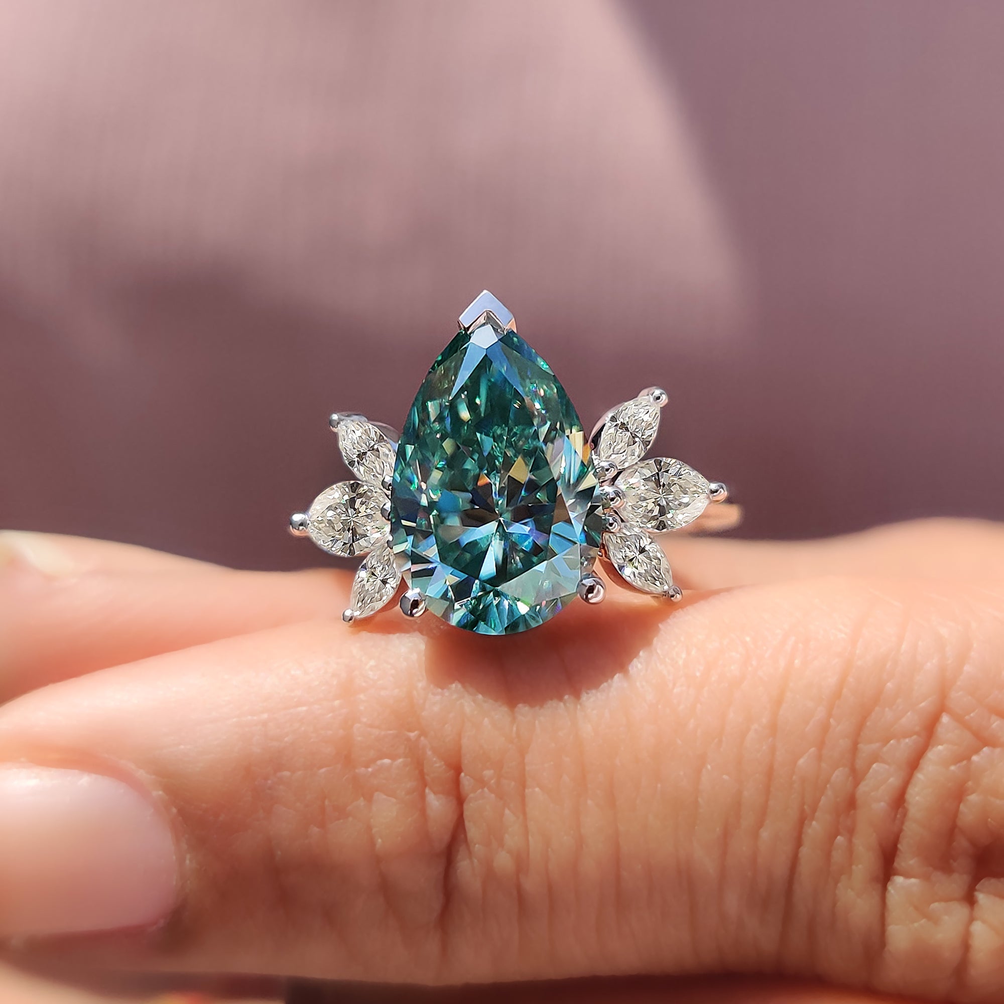 Pear Cyan Blue Engagement Ring With Muse Style Secondary image