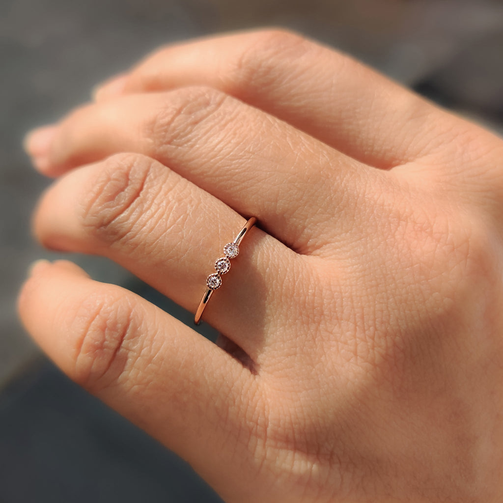 Three Stone Round Diamond Bezel Set Diamond Band