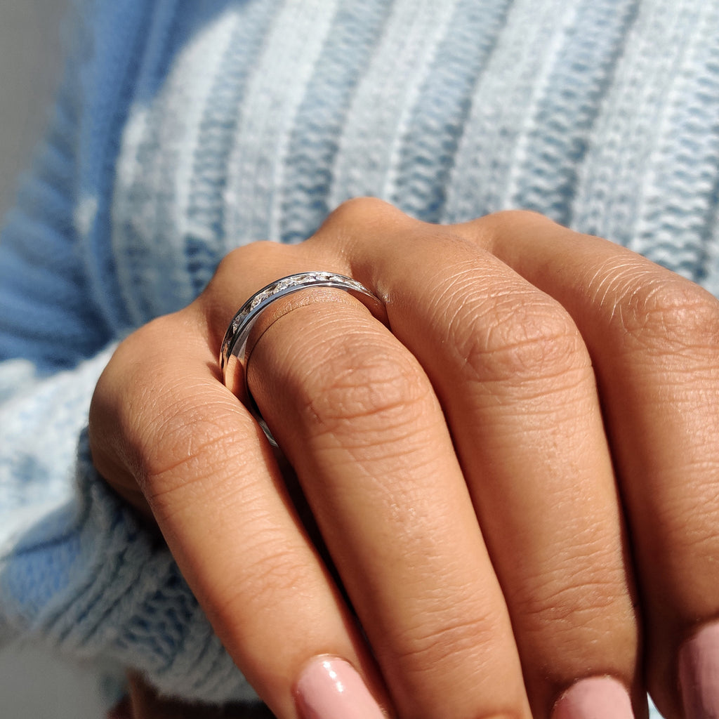 Round Cut Full Eternity Channel Set Wedding Band