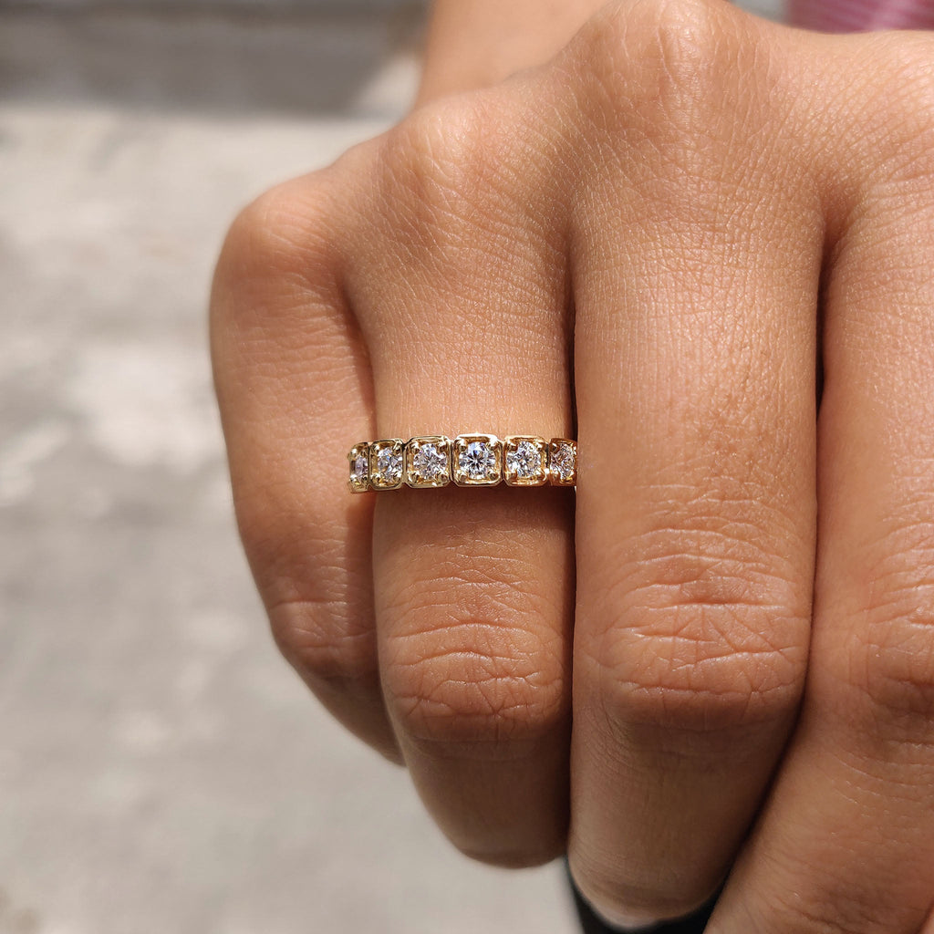 Half Eternity Band In Square Bezel Box Setting