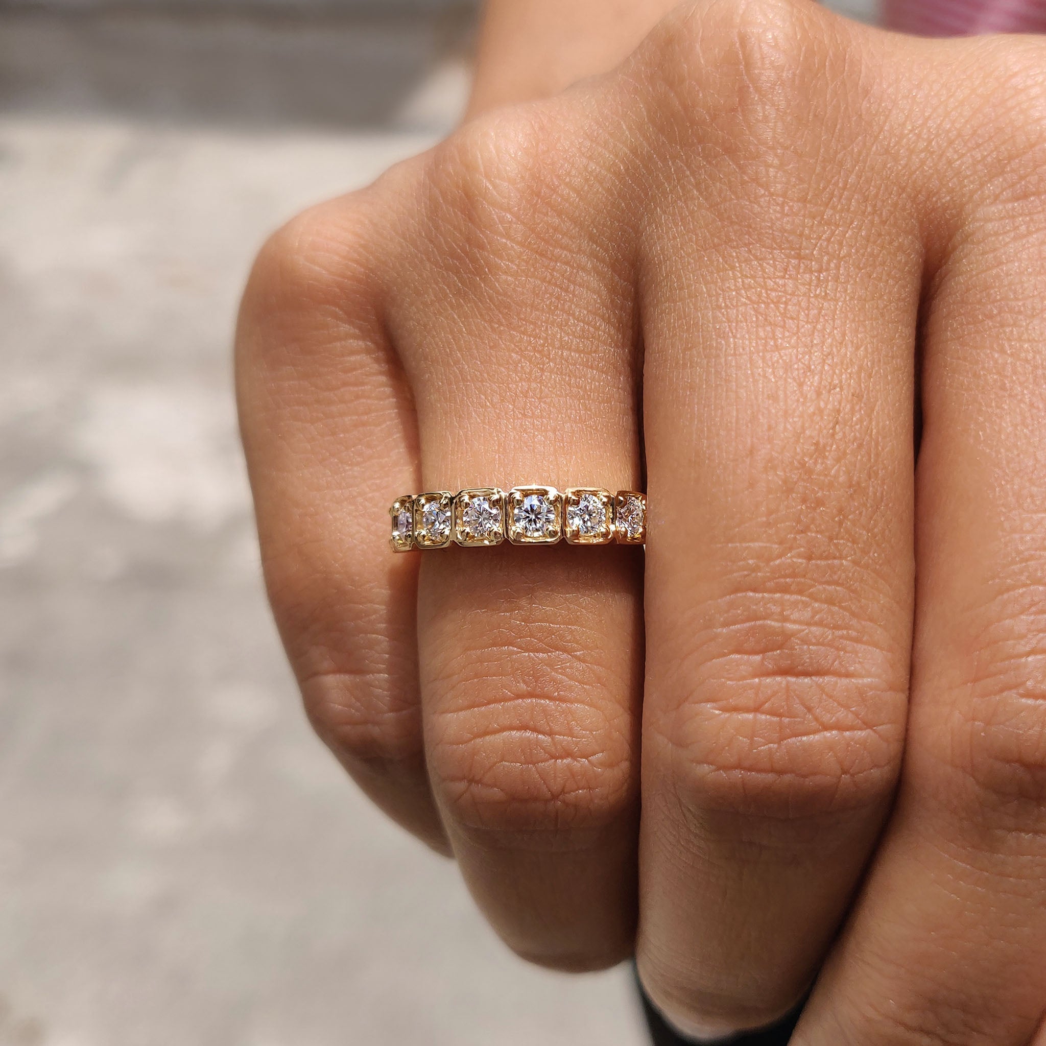 Half Eternity Band In Square Bezel Box Setting