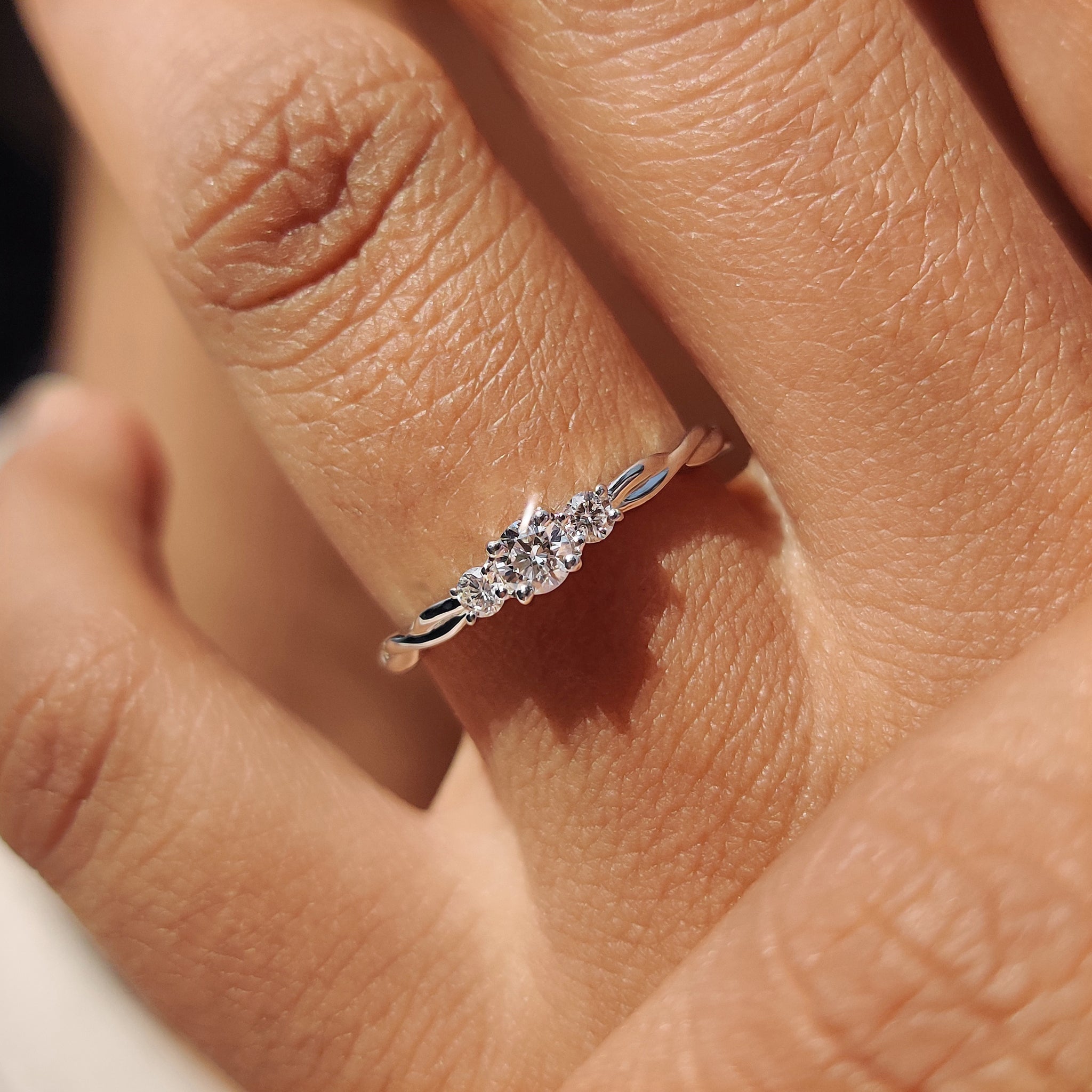 Three Stone Diamond Ring with Twisted Band