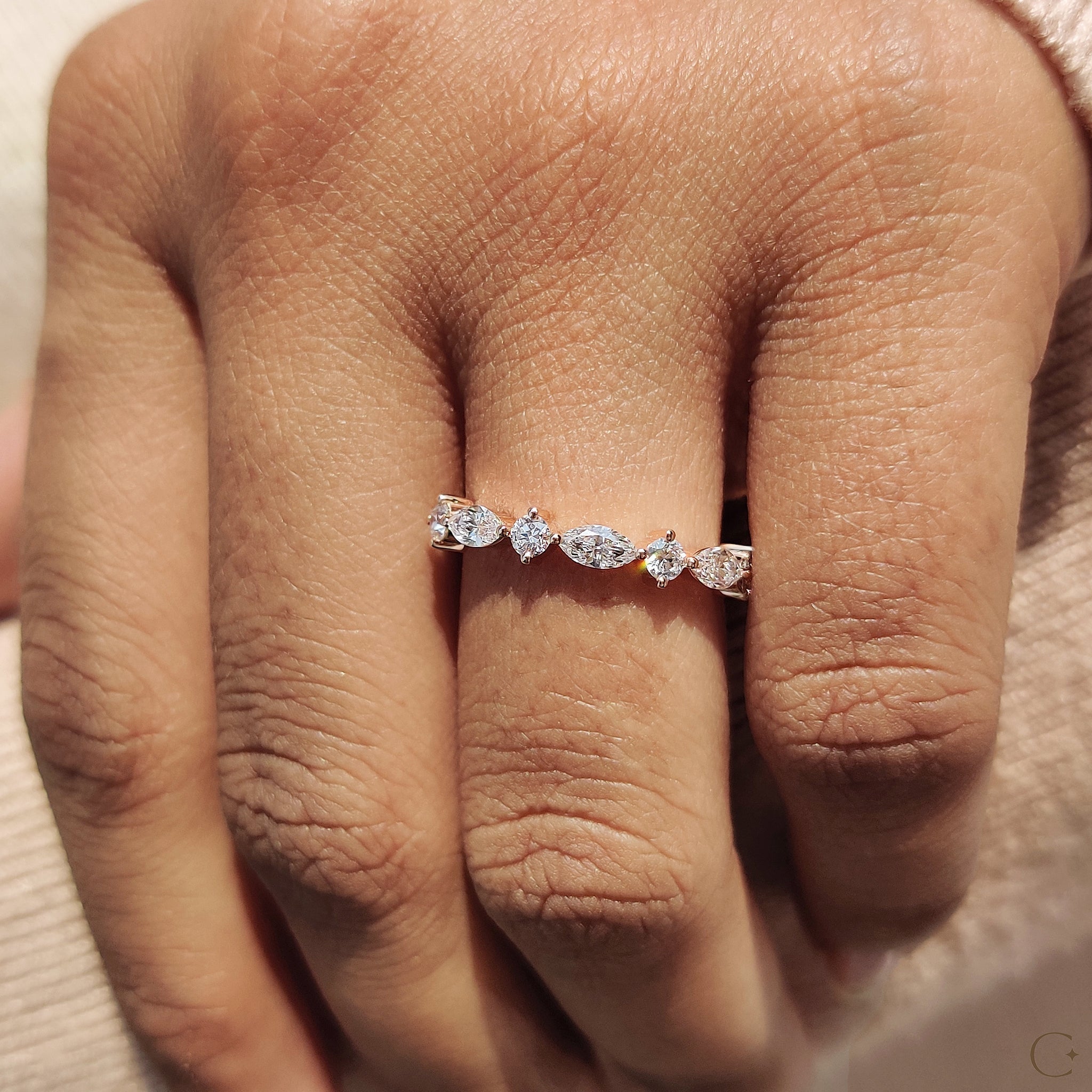 Round And Marquise Wedding Band In Half Eternity