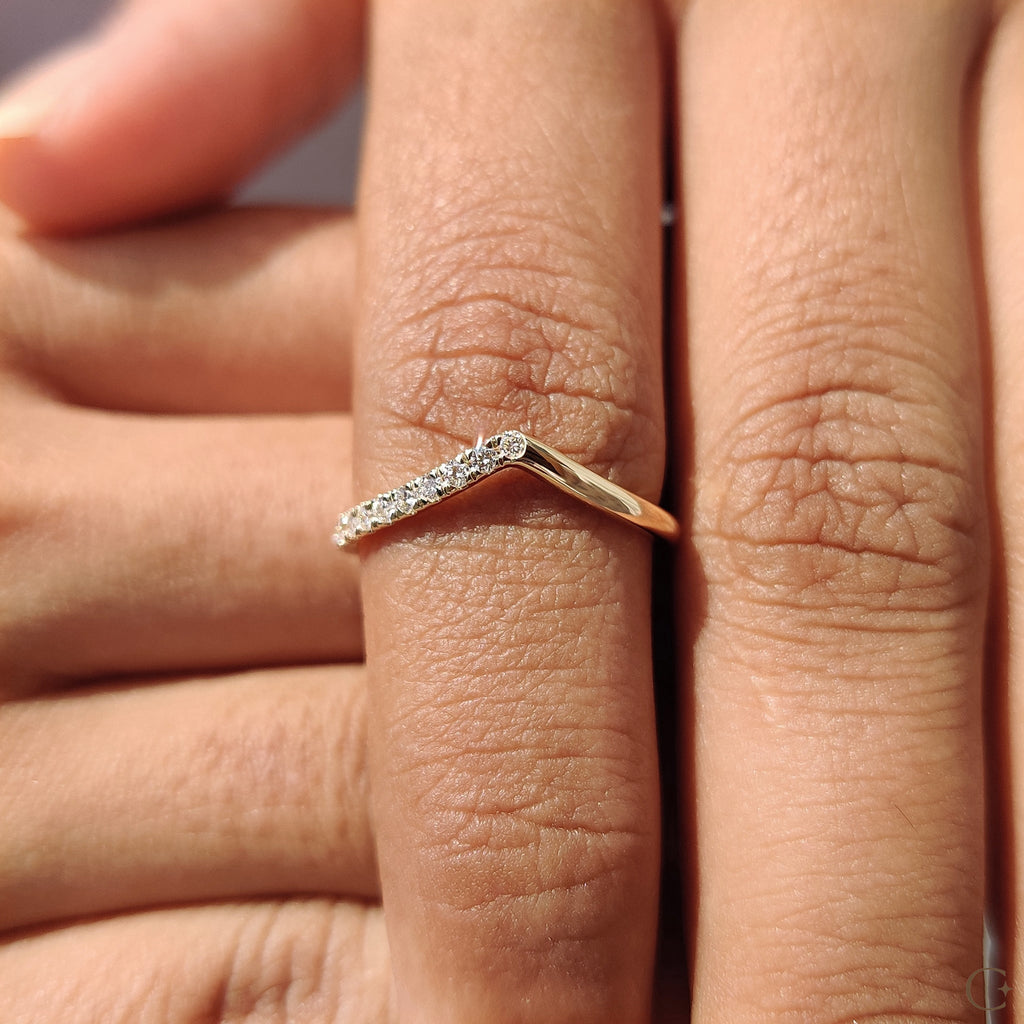 V Shaped Wedding Band with Classic Round Diamond