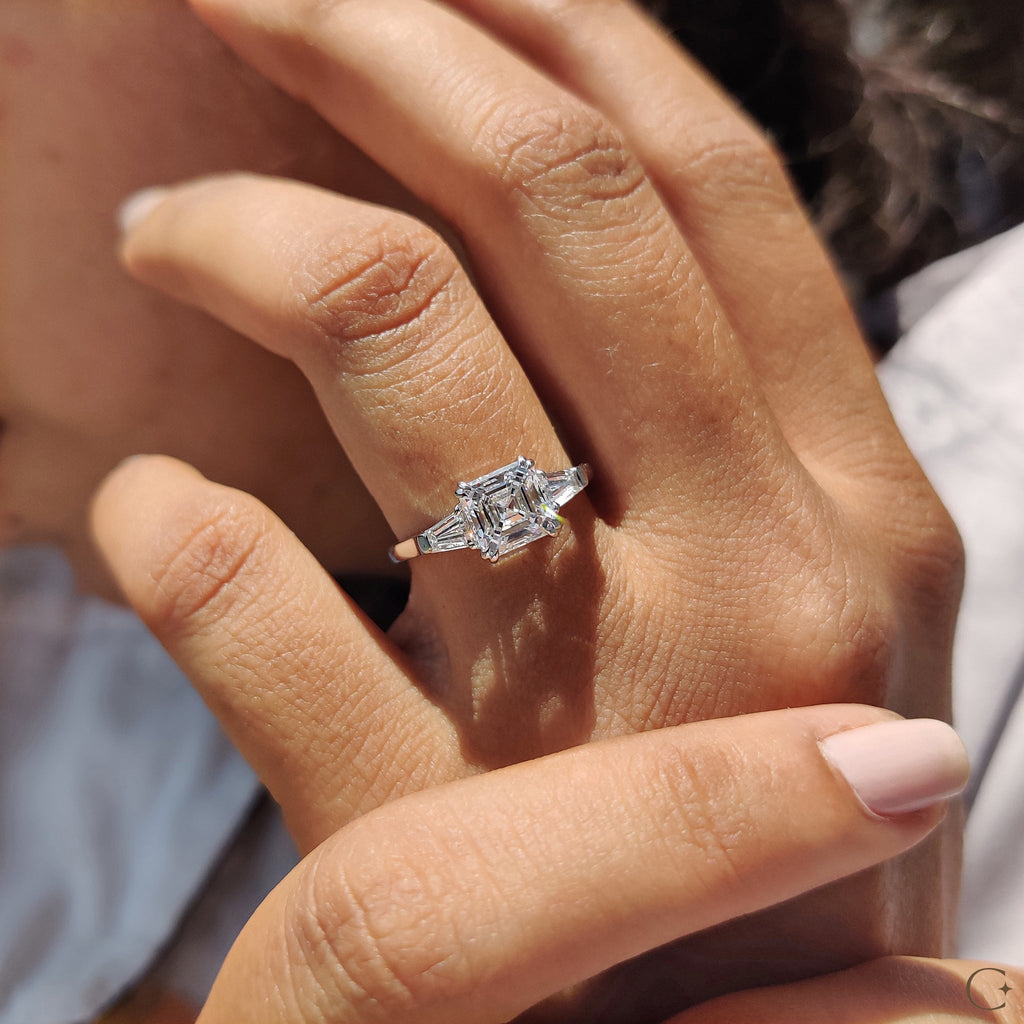 3 Stone Diamond Engagement Ring With Asscher and Baguette