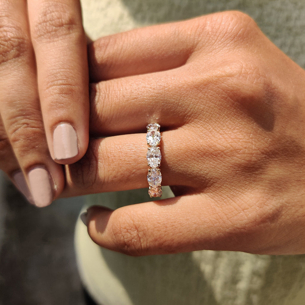 Five Stone Wedding Band In Oval Cut Moissanite