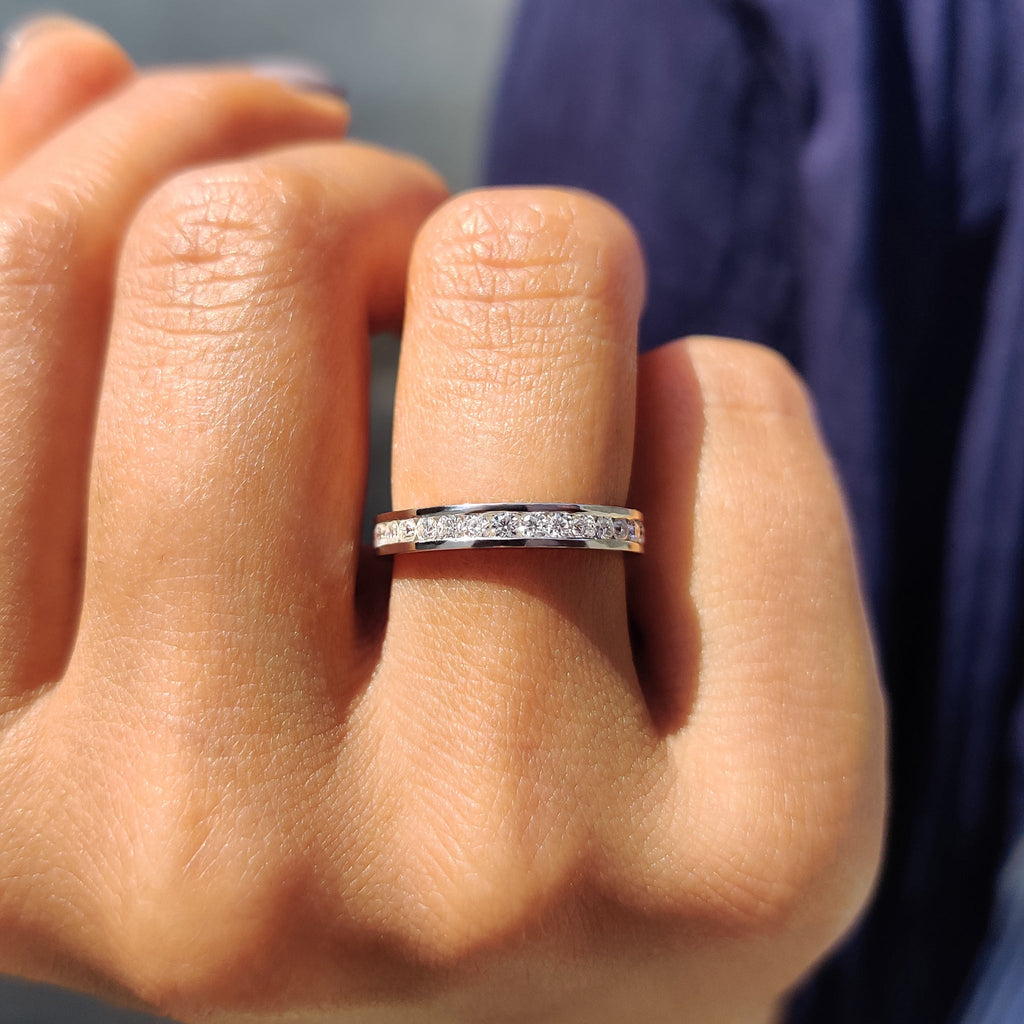 Round Moissanite Channel Set Wedding Band