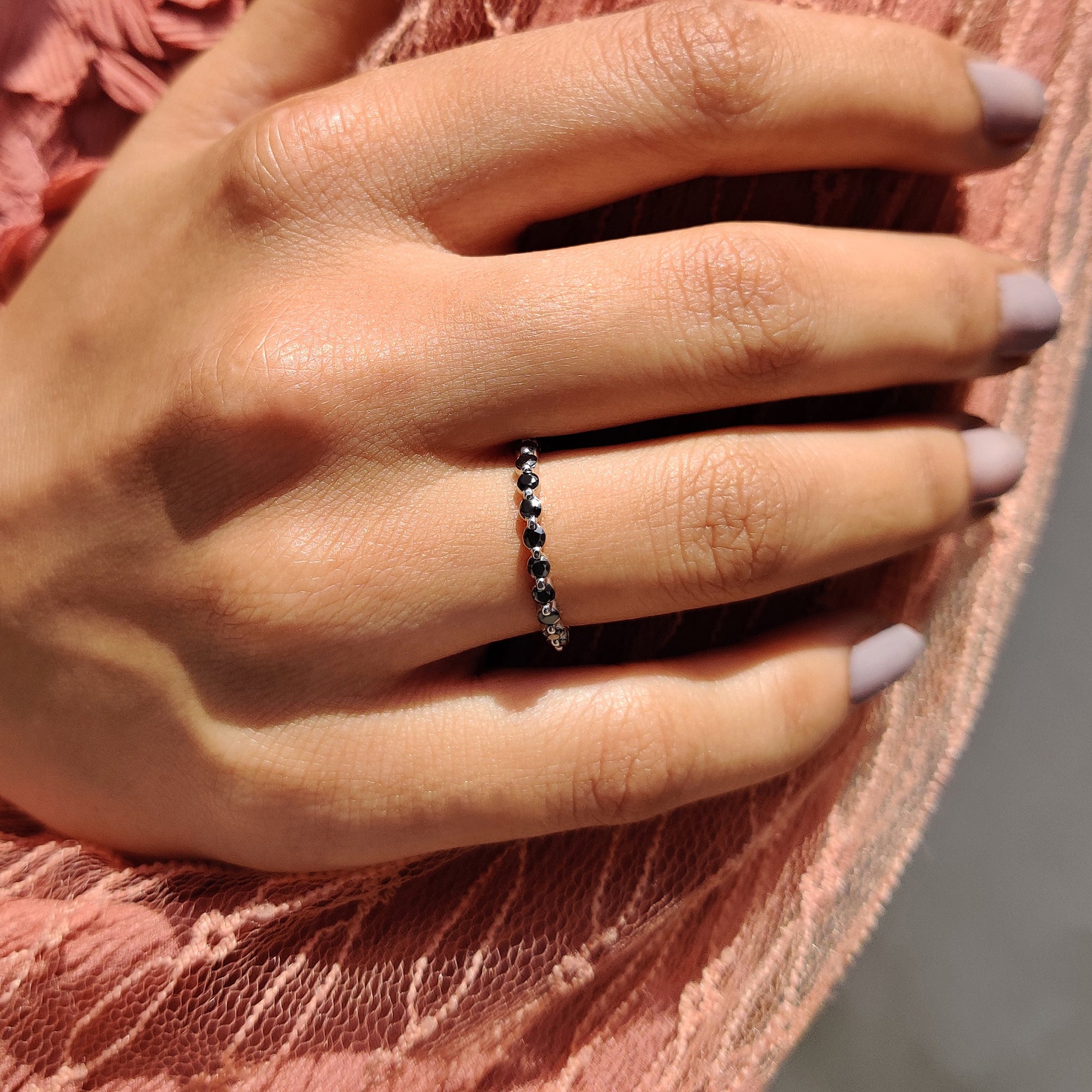 Full Eternity Black Stone Wedding Band