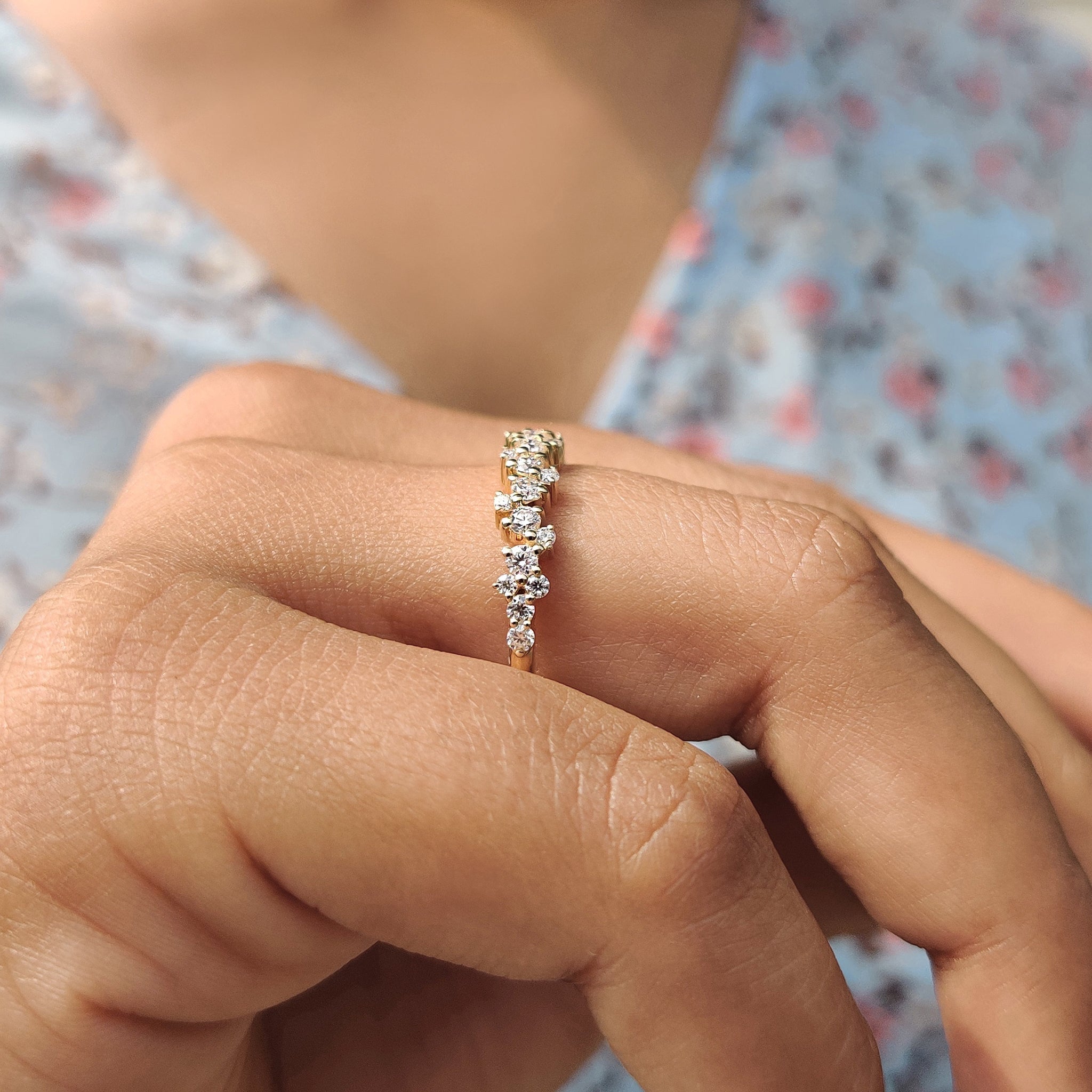 Round Cut Half Eternity Band In Zig Zag Setting