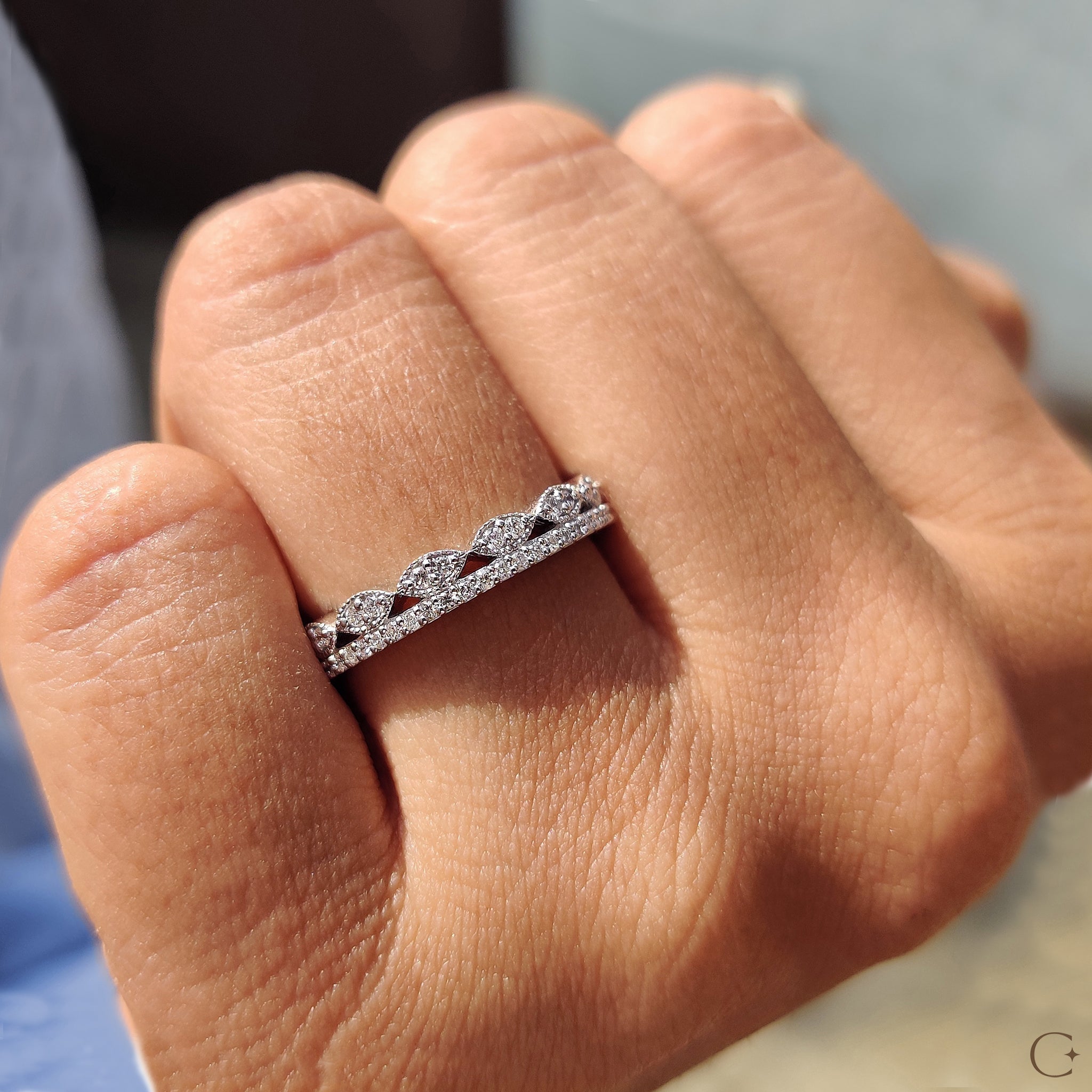 Double Row Diamond Band with Round Cut Sparkle