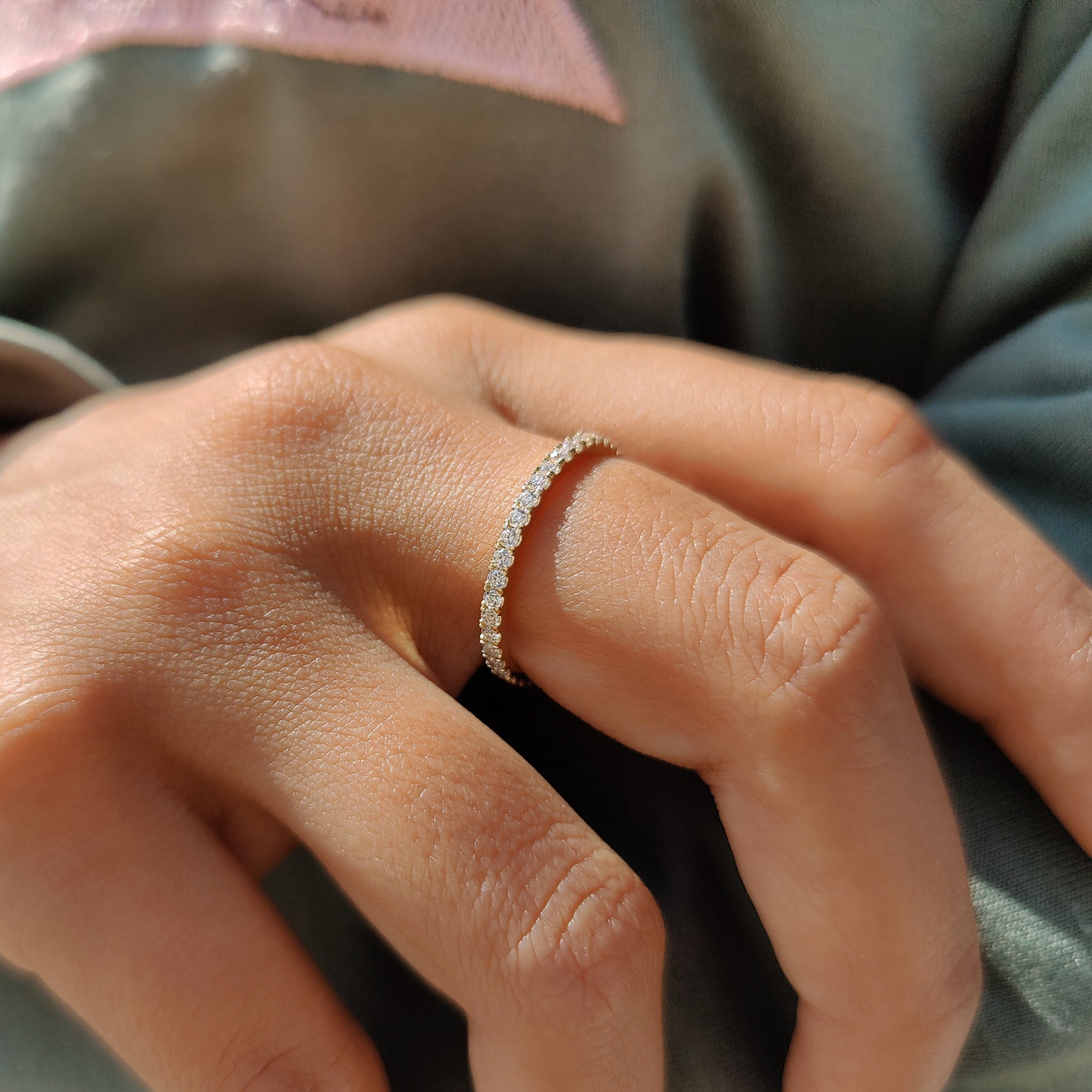 Round Moissanite With Yellow Gold Eternity Band