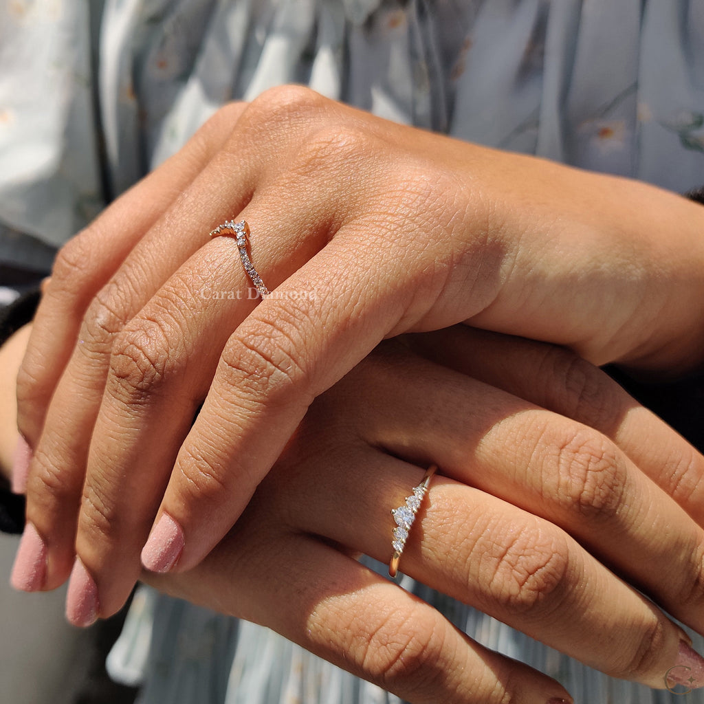 Round Cut Chevron Diamond Wedding Band