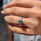 Cyan Blue Marquise Moissanite Ring With Pave Band