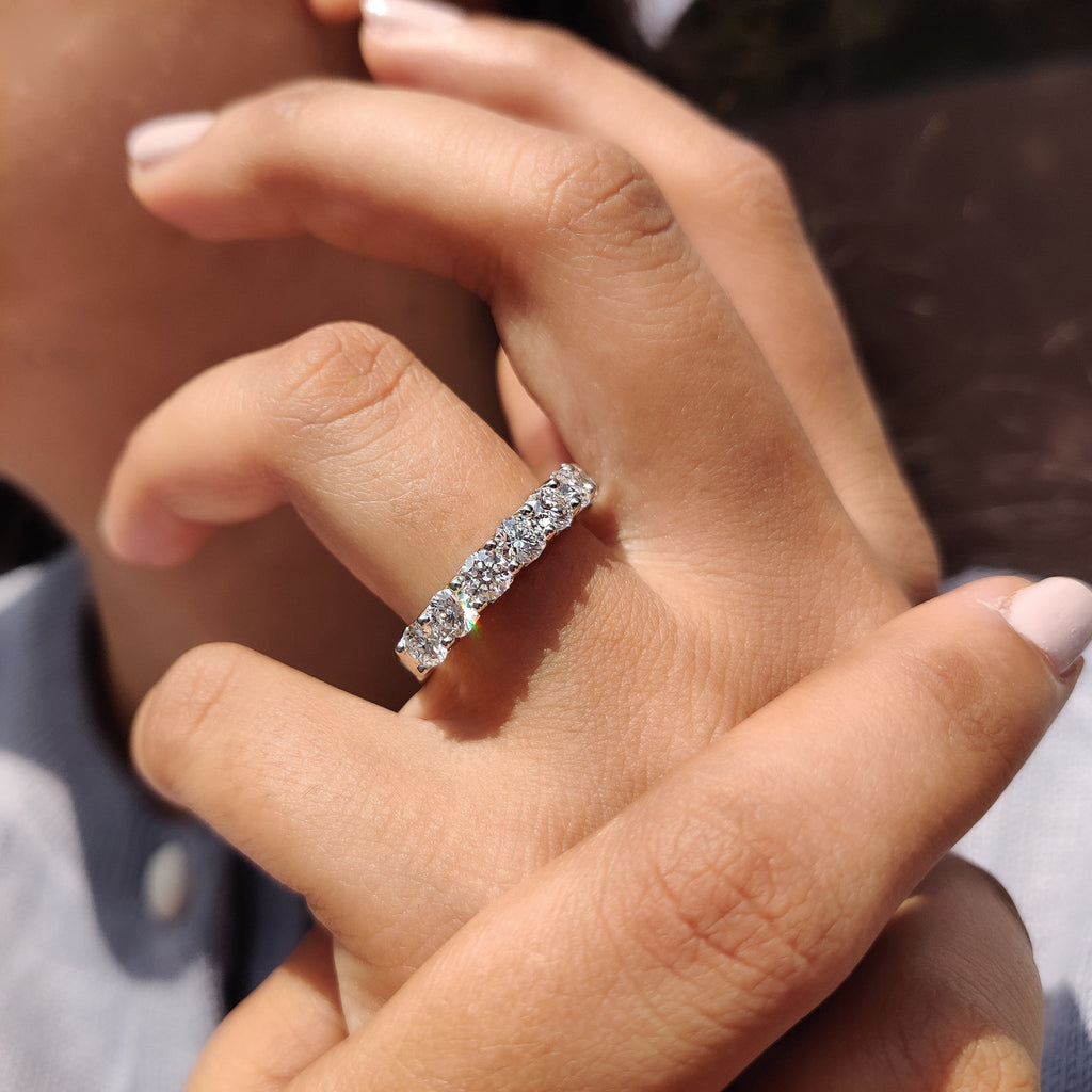 Round Cut Diamond Half Eternity Band In Secure Prong Style