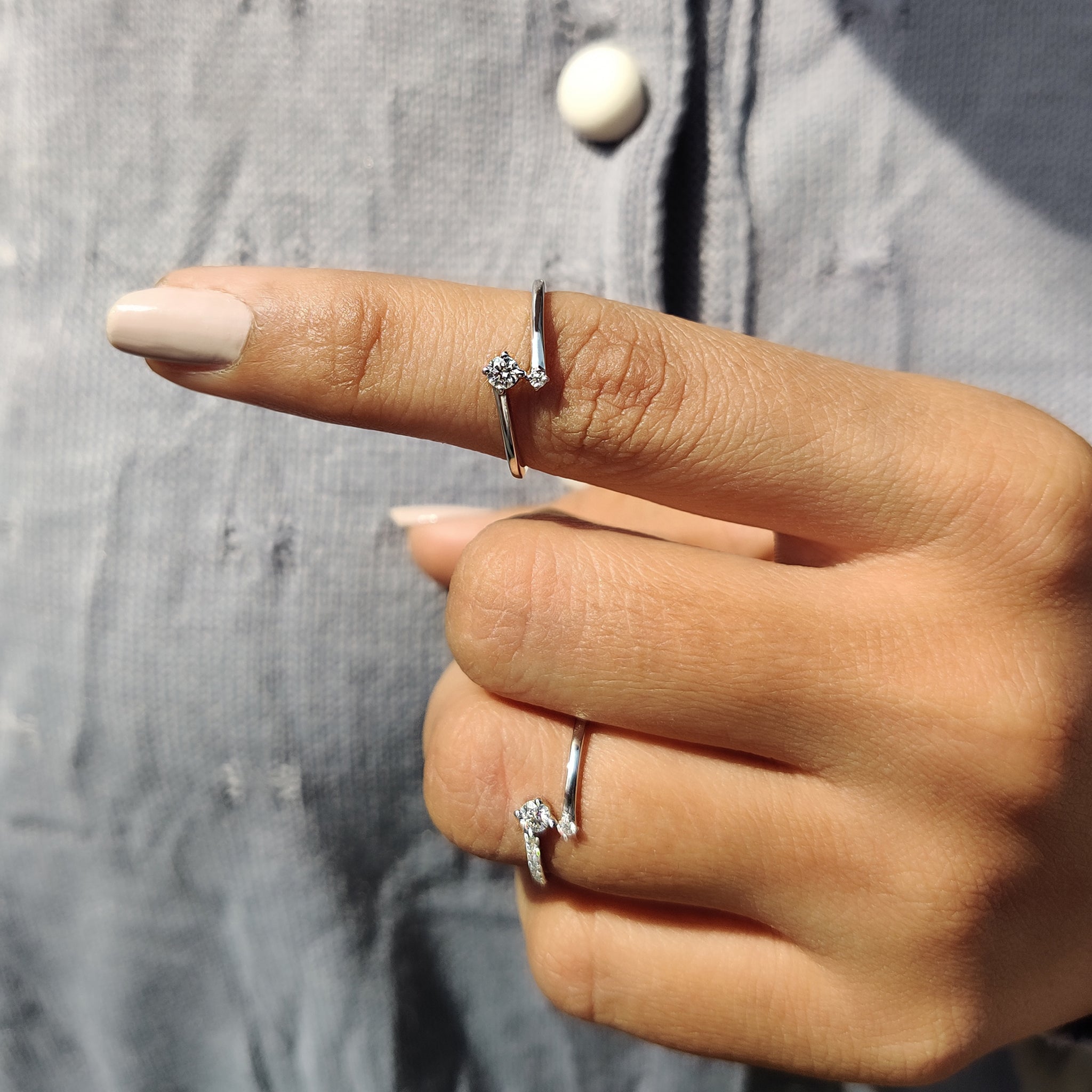 2 Round Cut Moissanite In Open Gap Wedding Band