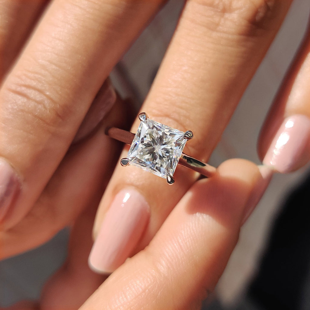 Princess Cut Solitaire Ring in a Cathedral Setting