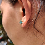 Cyan Blue Princess Cut Moissanite Earrings