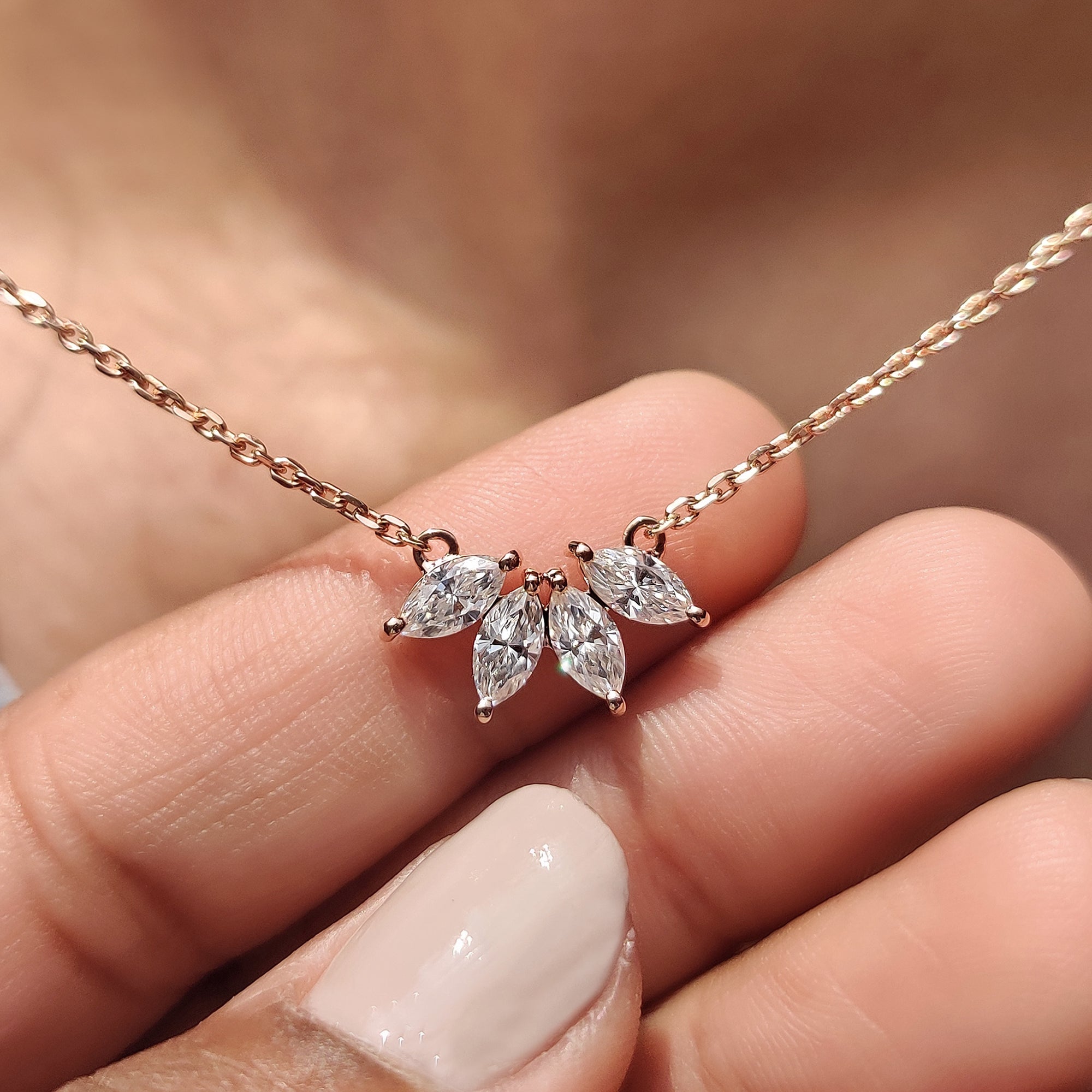 Arc Marquise Moissanite Pendant In Four Stone Design Secondary image
