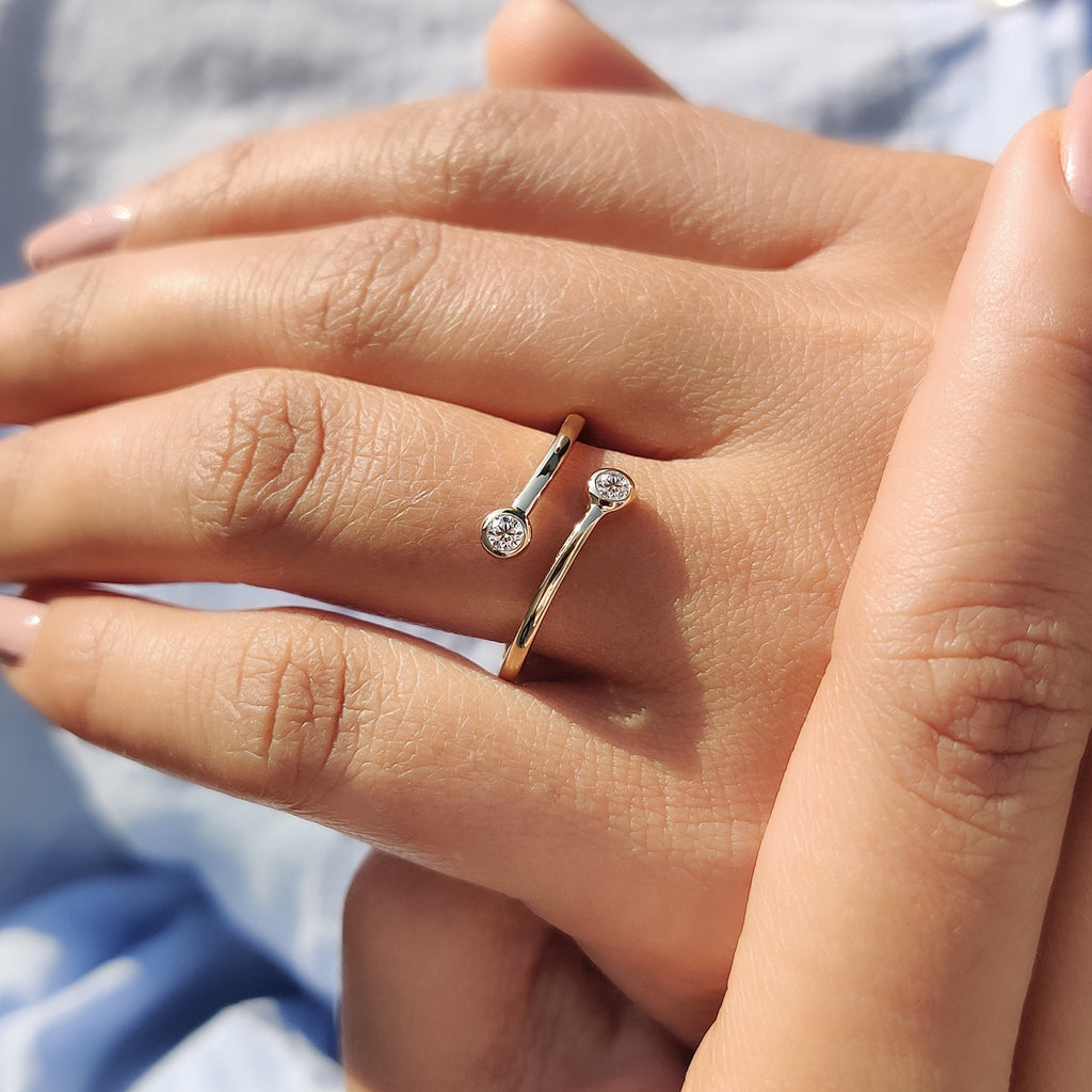 Double Bezel Set Two Stone Wedding Band