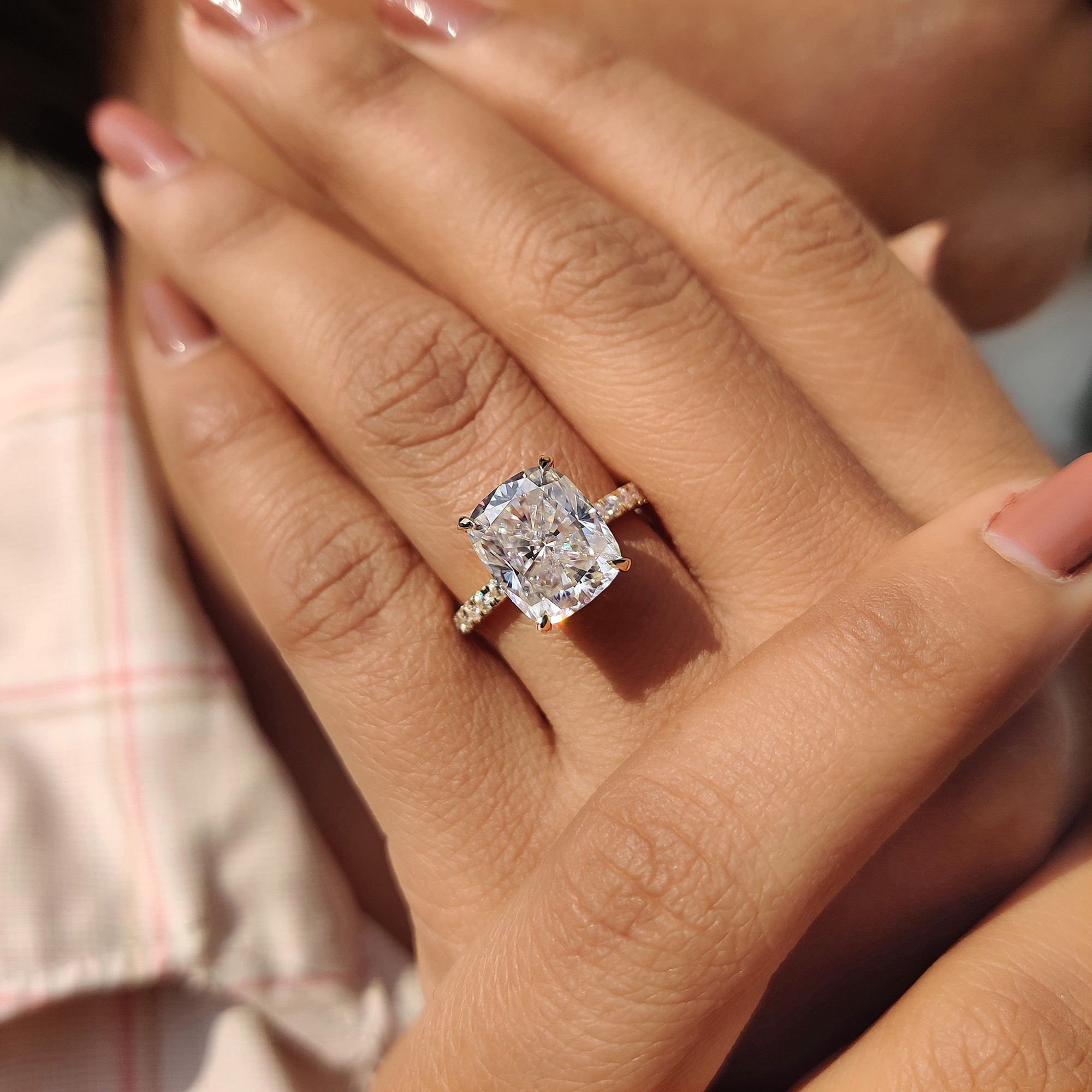 Elongated Cushion Engagement Ring In Pave Setting