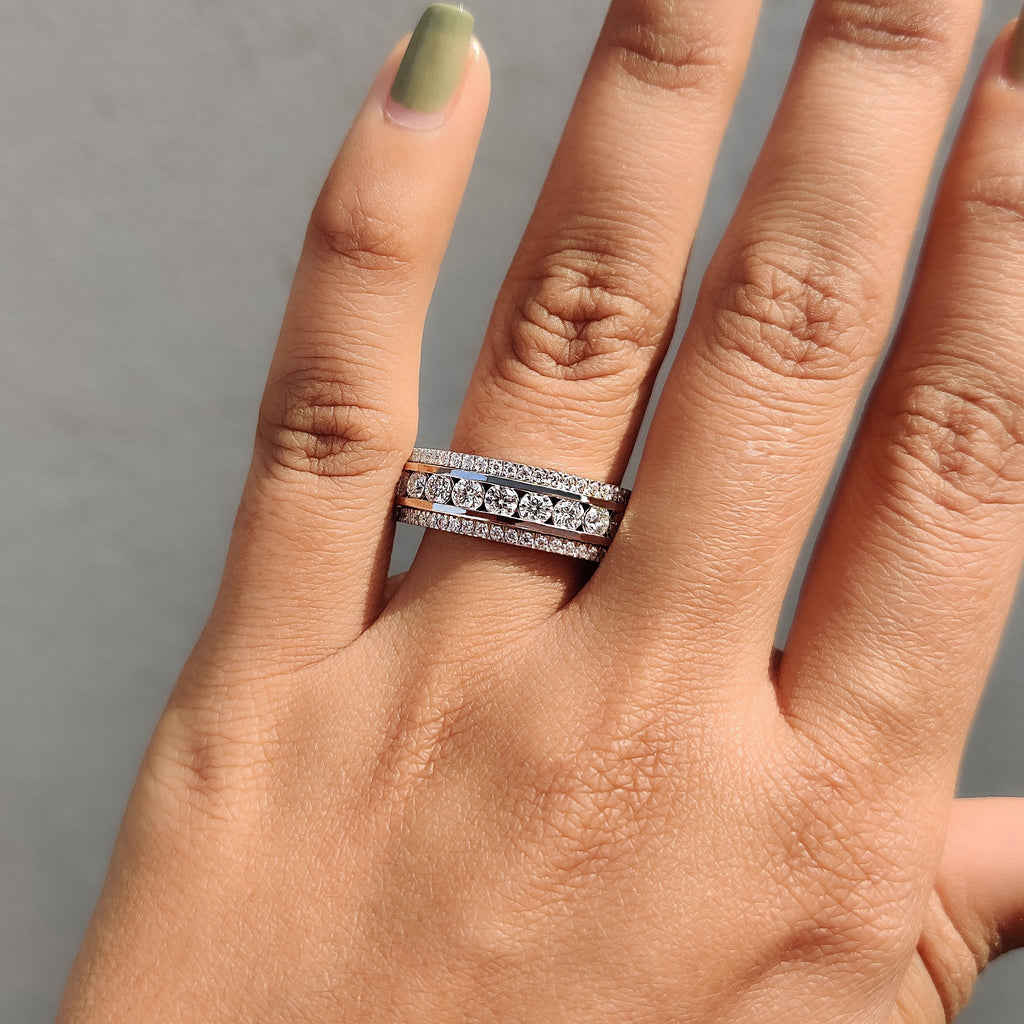 Three Row Pave Band With Clean Channel Set Style