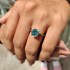 Cyan Blue Cushion Cut Gold Solitaire Engagement Ring