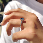 Royal Dark Blue Oval Cut Cathedral Setting Ring