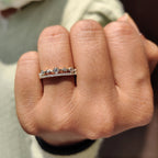 Double Row Wedding Band With Round Cut Bezel Set