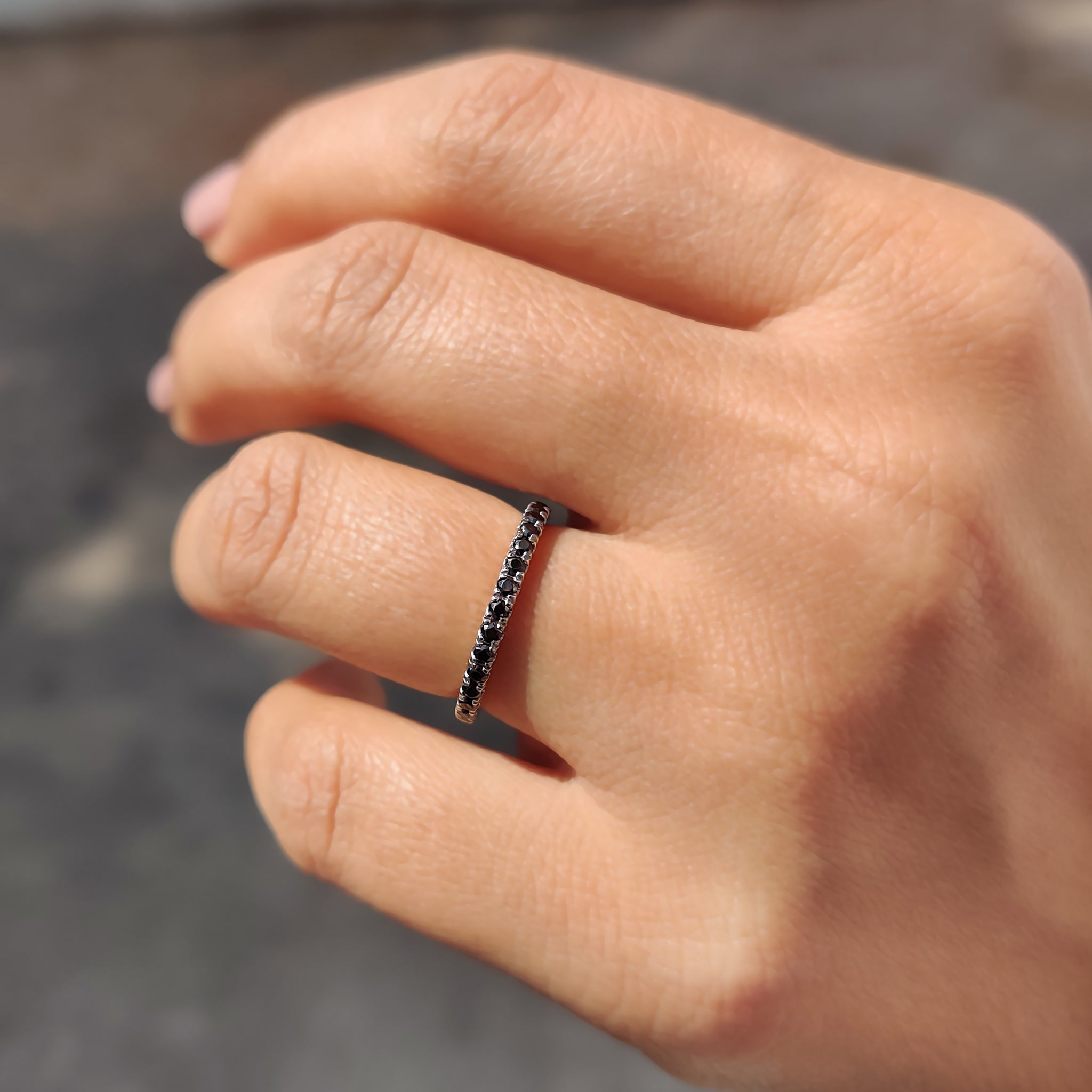 Round Cut Half Eternity Black Stone Wedding Band