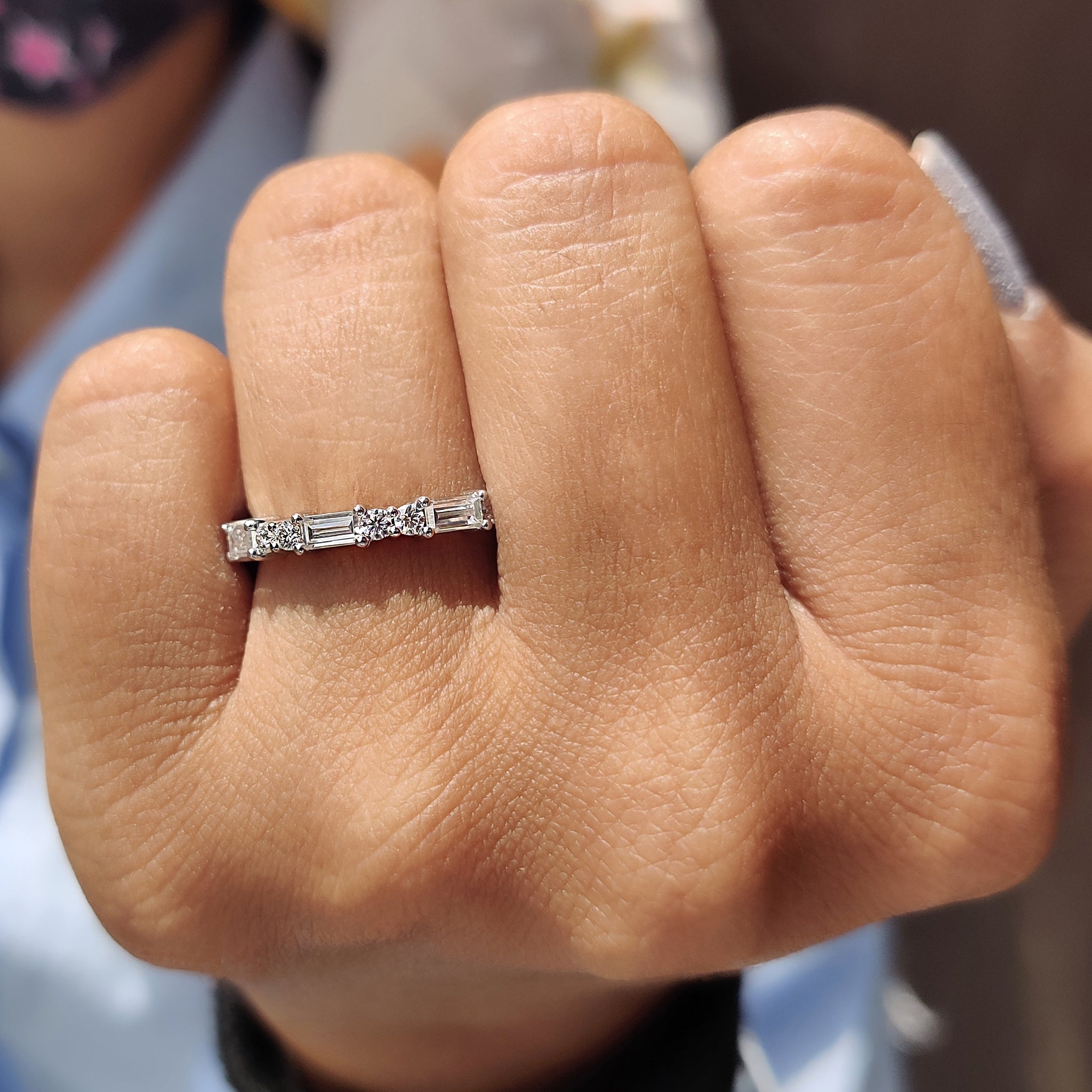 Moissanite Baguette Band In Full Eternity Style
