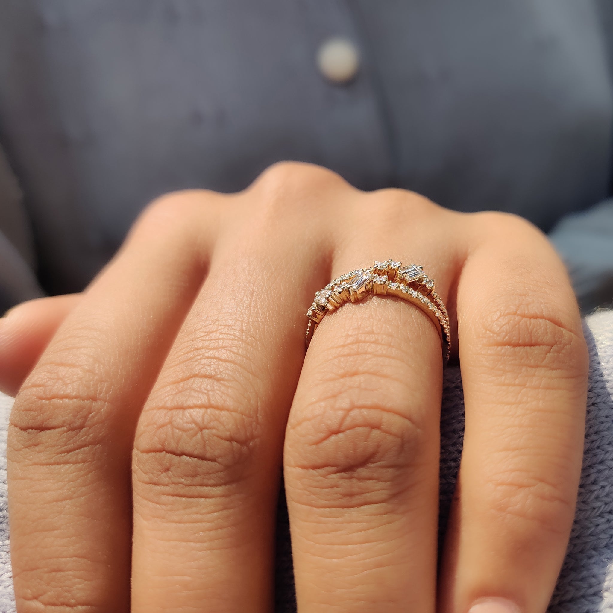 Baguette And Round Diamond Band In Double Row Pave Style
