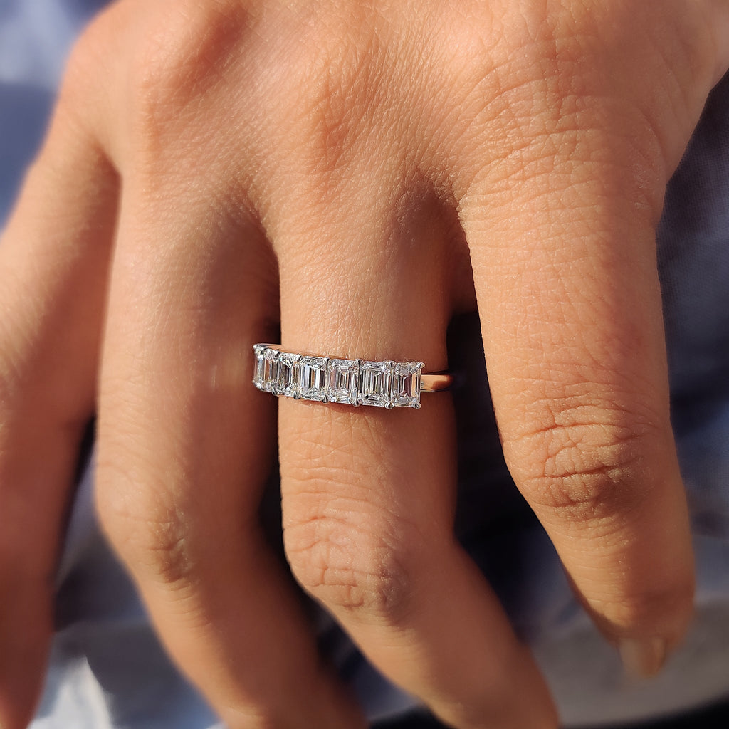 Emerald Cut Wedding Band - 7 Lab Diamonds