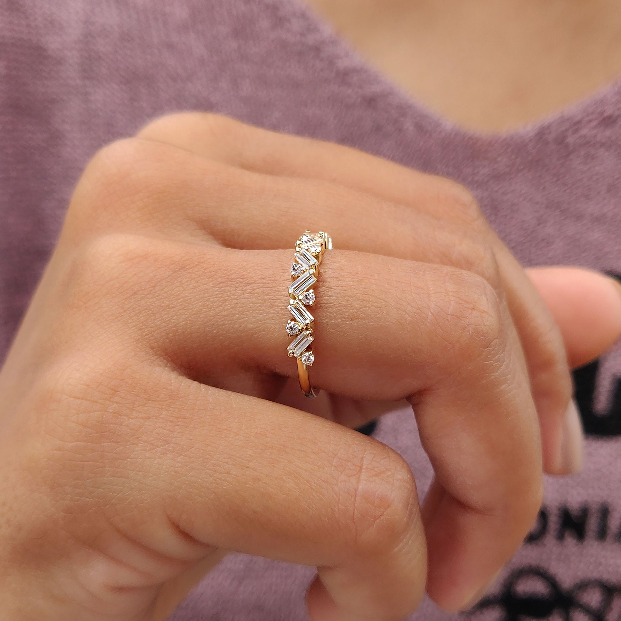 Baguette And Round Wedding Band In Zig Zag Style Secondary image