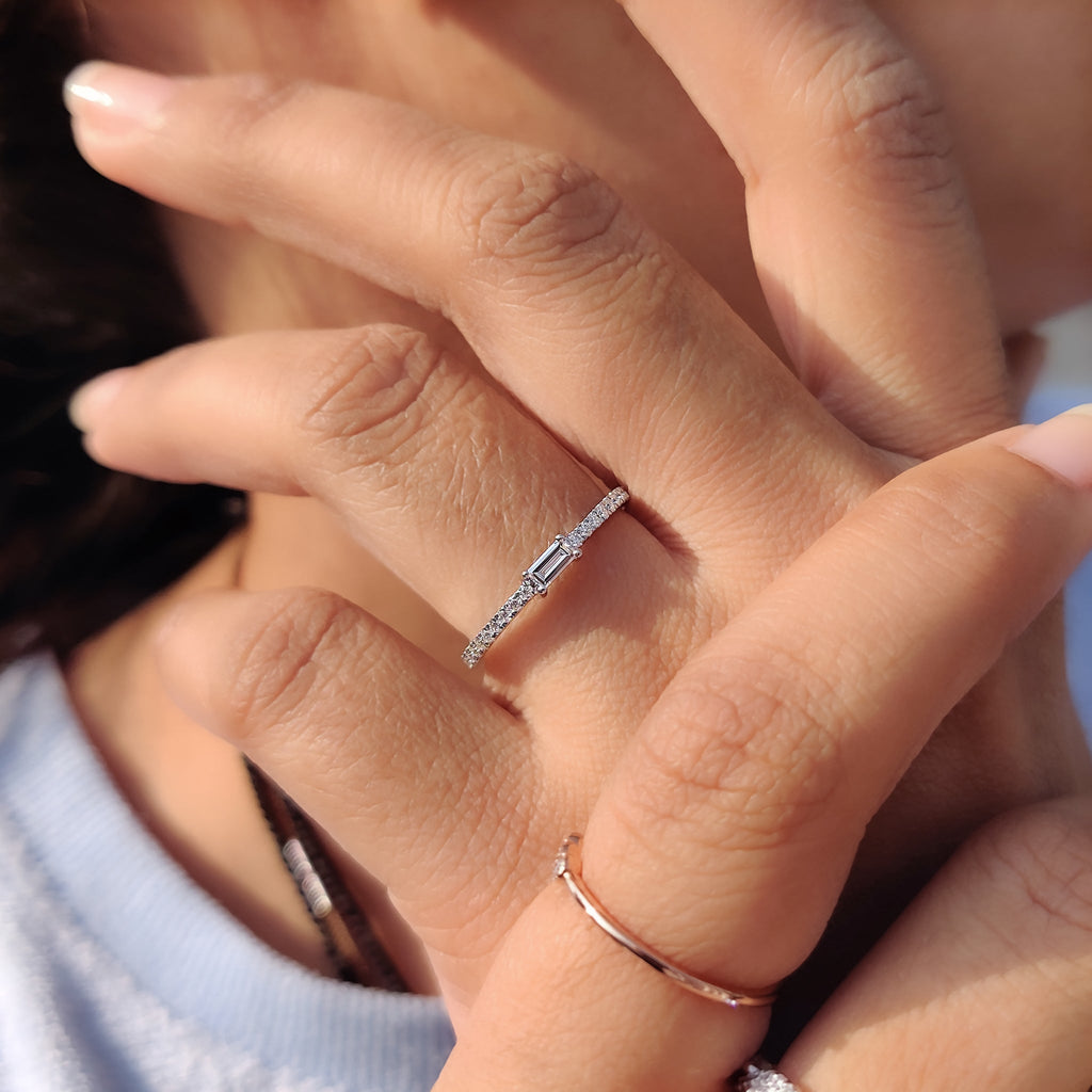 Round And Baguette Diamond Band In Half Eternity Style
