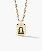 LIBRA MINI ZODIAC Dog Tag Gold Pendant with 0.25ct Black Diamonds