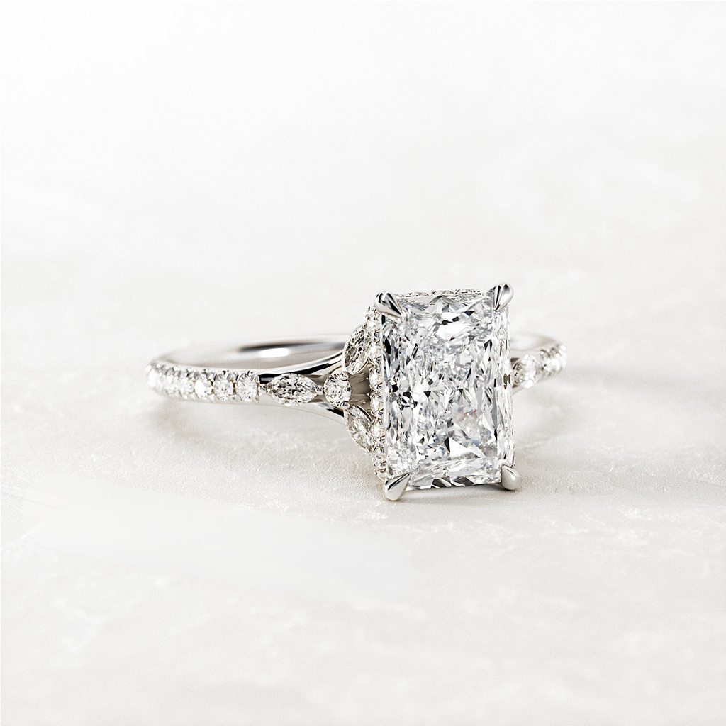 2.5 CT Radiant Cut Moissanite Pave & Hidden Halo Style Engagement Ring