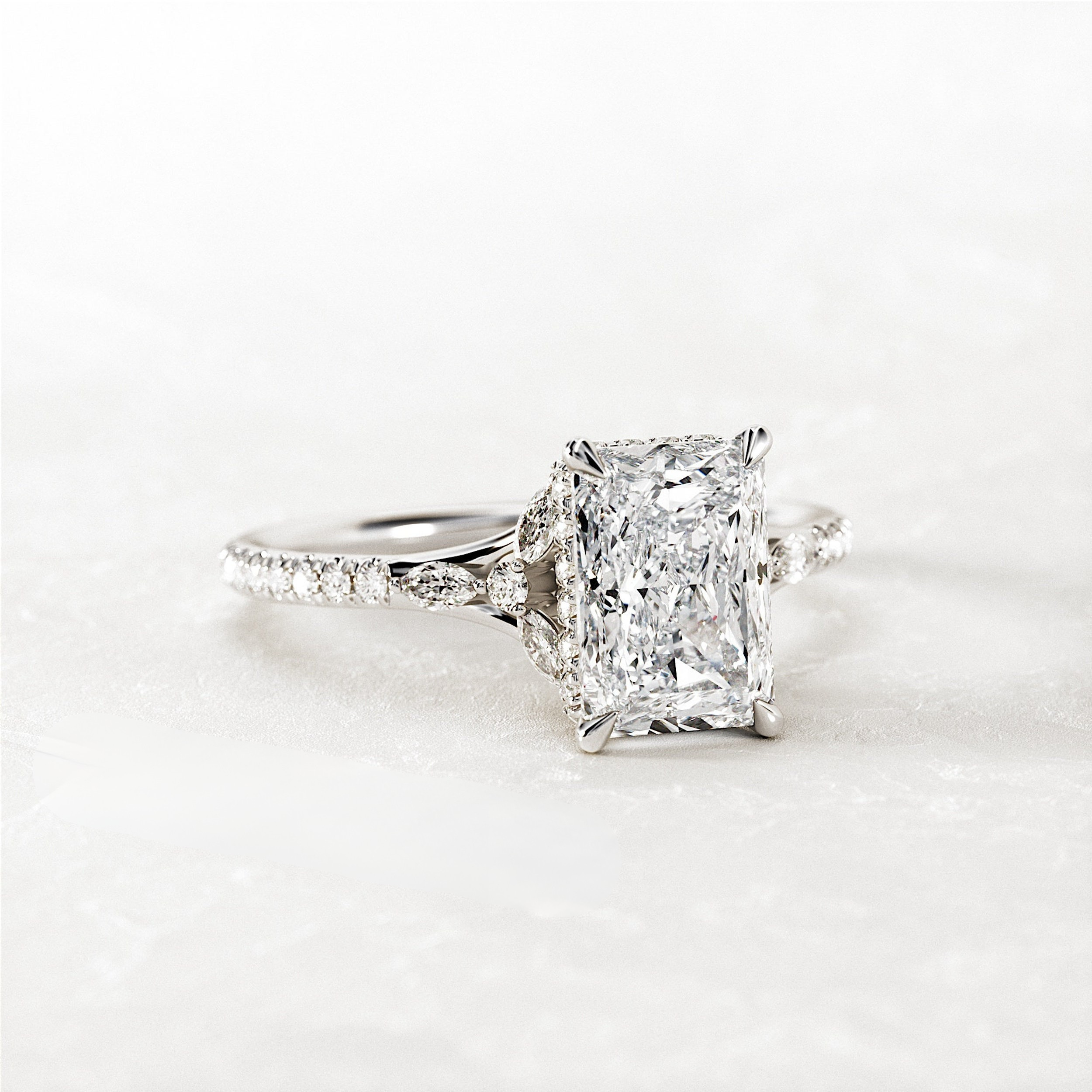 2.5 CT Radiant Cut Moissanite Pave & Hidden Halo Style Engagement Ring