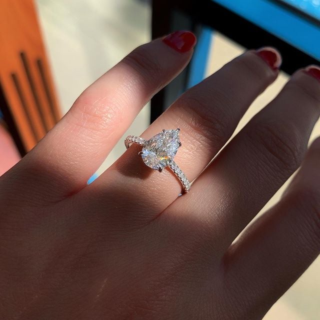 1.50 - 3.50 CT Pear Cut Moissanite Pave Engagement Ring