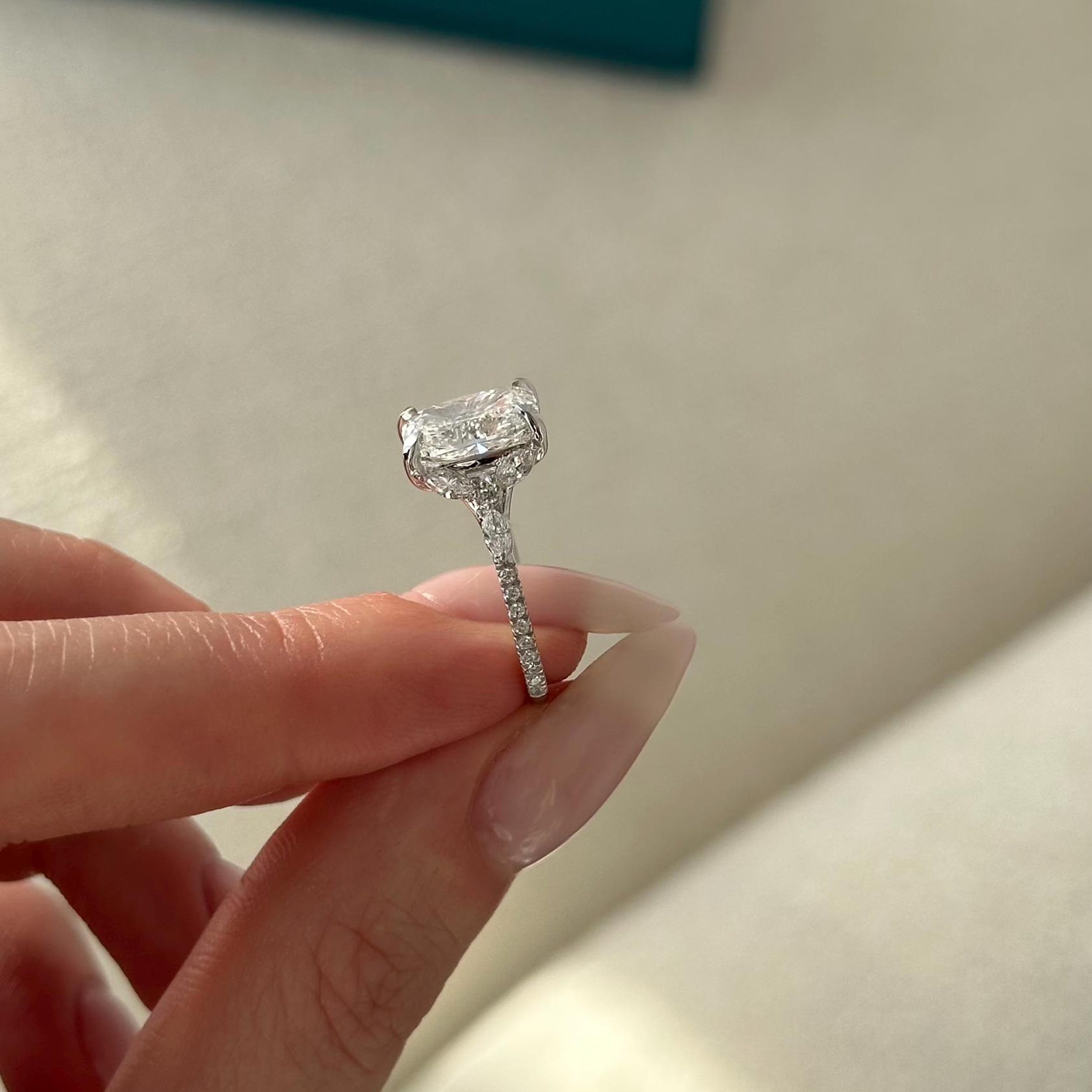 3.0 CT Elongated Cushion Cut Moissanite Pave Style Engagement Ring