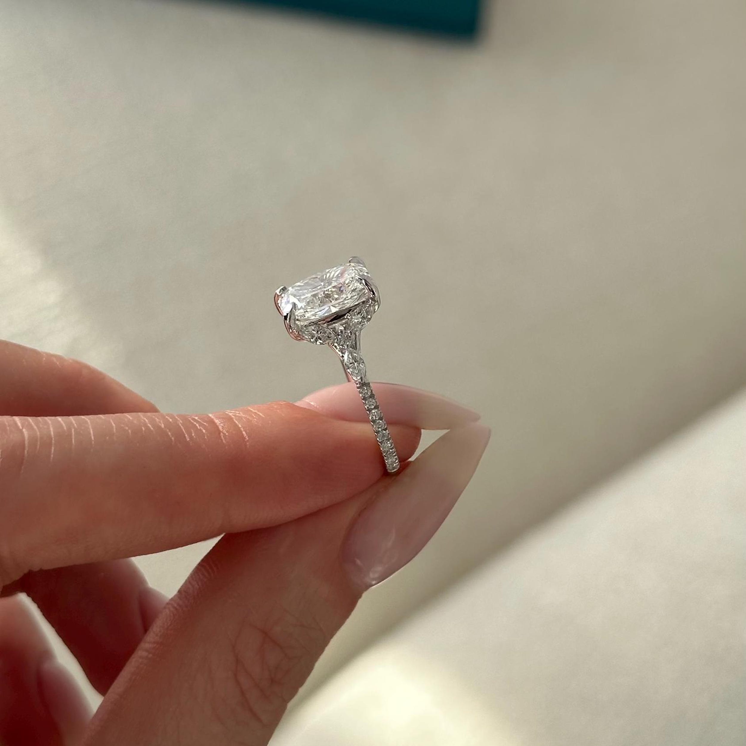 3.0 CT Elongated Cushion Cut Moissanite Pave Style Engagement Ring