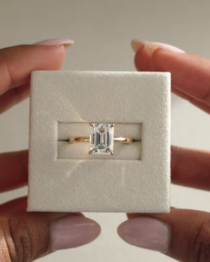 2.23 CT Emerald Cut Lab Grown Hidden Halo Engagement Ring