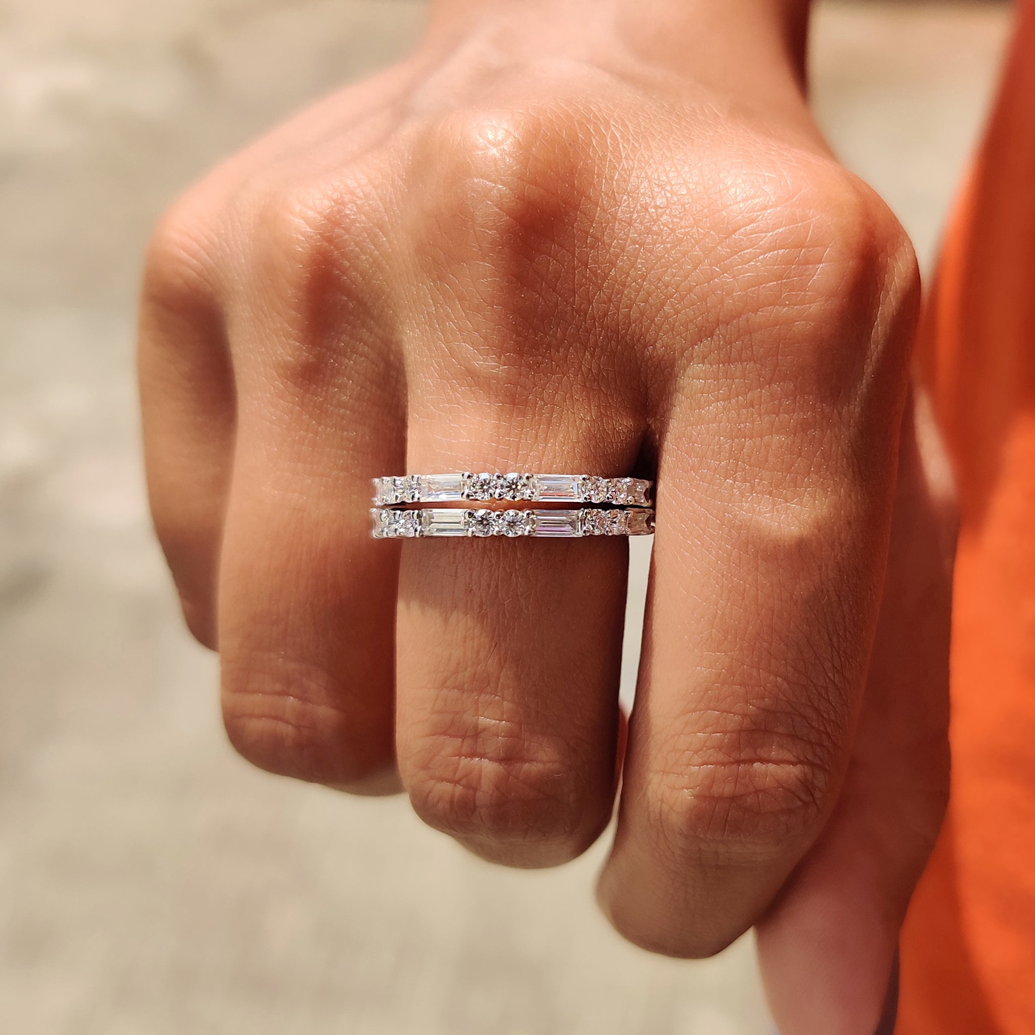 Round And Baguette Wedding Band In Half Eternity