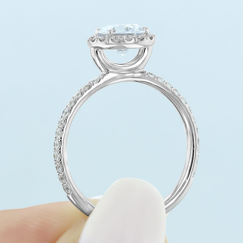 1.0CT Round Cut Halo Style Moissanite Engagement Ring