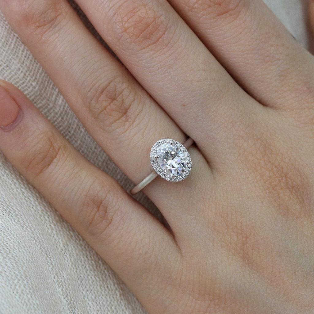 1.50 CT Oval Cut Halo Style Moissanite Engagement Ring